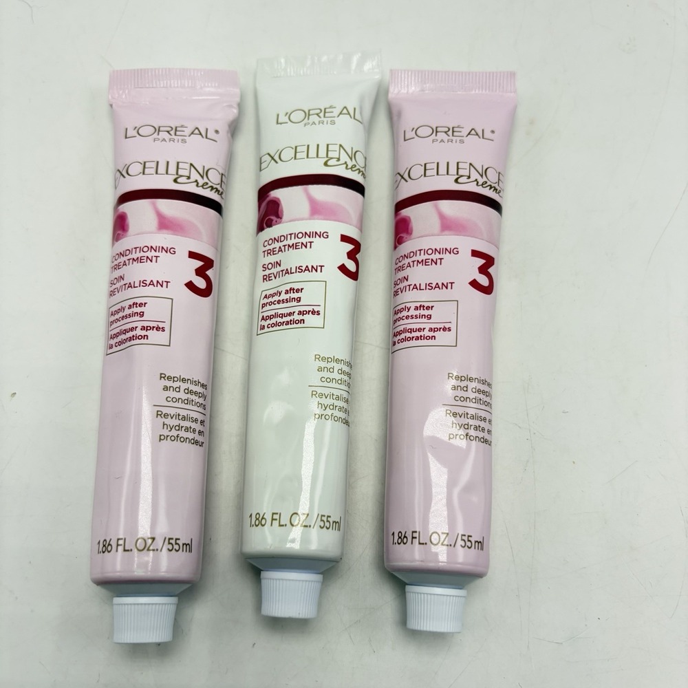 3x Loreal Paris Excellence Creme Conditioning Hair Treatment Tubes 1.86 oz